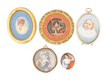 MINIATURE VINTAGE PORTRAIT PAINTINGS 3 ON PORCELAIN