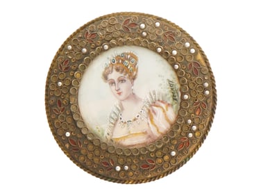 EUROPEAN MINIATURE PORTRAIT PAINTING W PEARLS