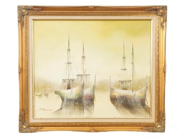 VINTAGE SEASCAPE OIL PAINTING SIGNED J. PETERSON