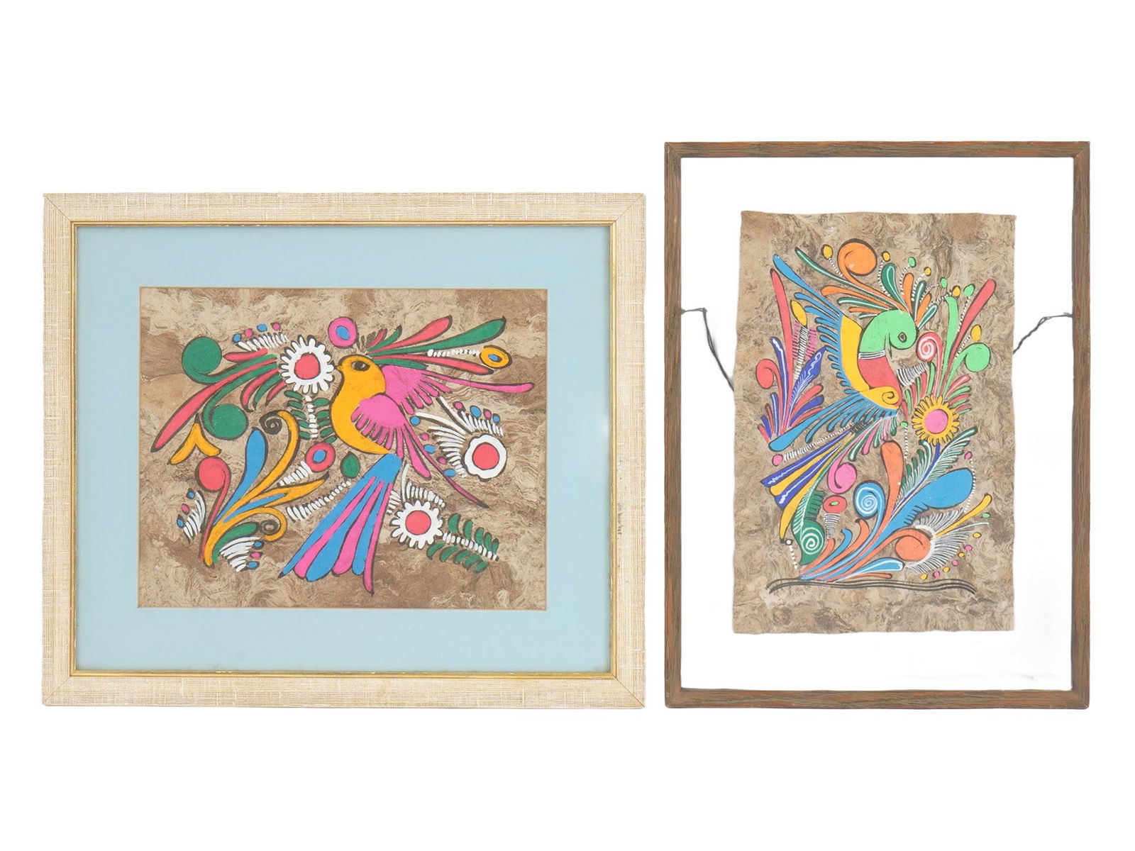LOT OF TWO MIXED MEDIA PAINTINGS WITH BIRDS (1 of 4)