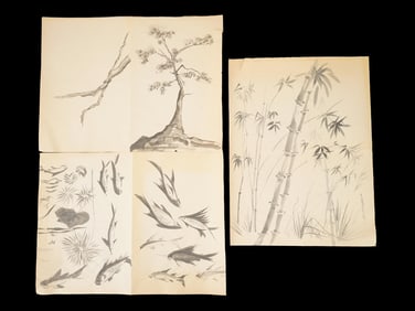 LOT OF AMERICAN INK PAINTINGS BY JOAN ELSO MASLEY