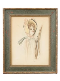 FEMALE PORTRAIT WATERCOLOR PAINTING SIGNED DURANT