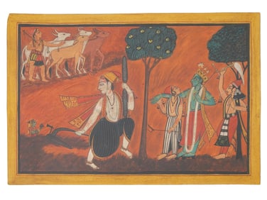 ANTIQUE INDIAN PAHARI SCHOOL KRISHNA MINIATURE PAINTING