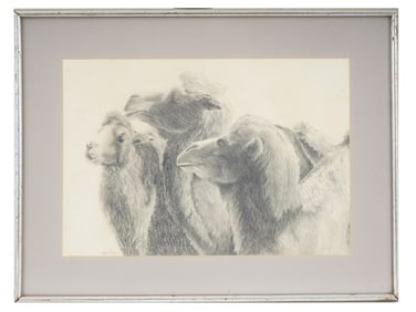 AMERICAN PAINTING THREE CAMELS BY EVA VAN RIJN 1991