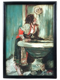 AFTER LEON BONNAT FRENCH OIL PASTEL PAINTING