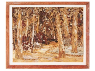 AUSTRALIAN FOREST LANDSCAPE BARK PAINTING SIGNED
