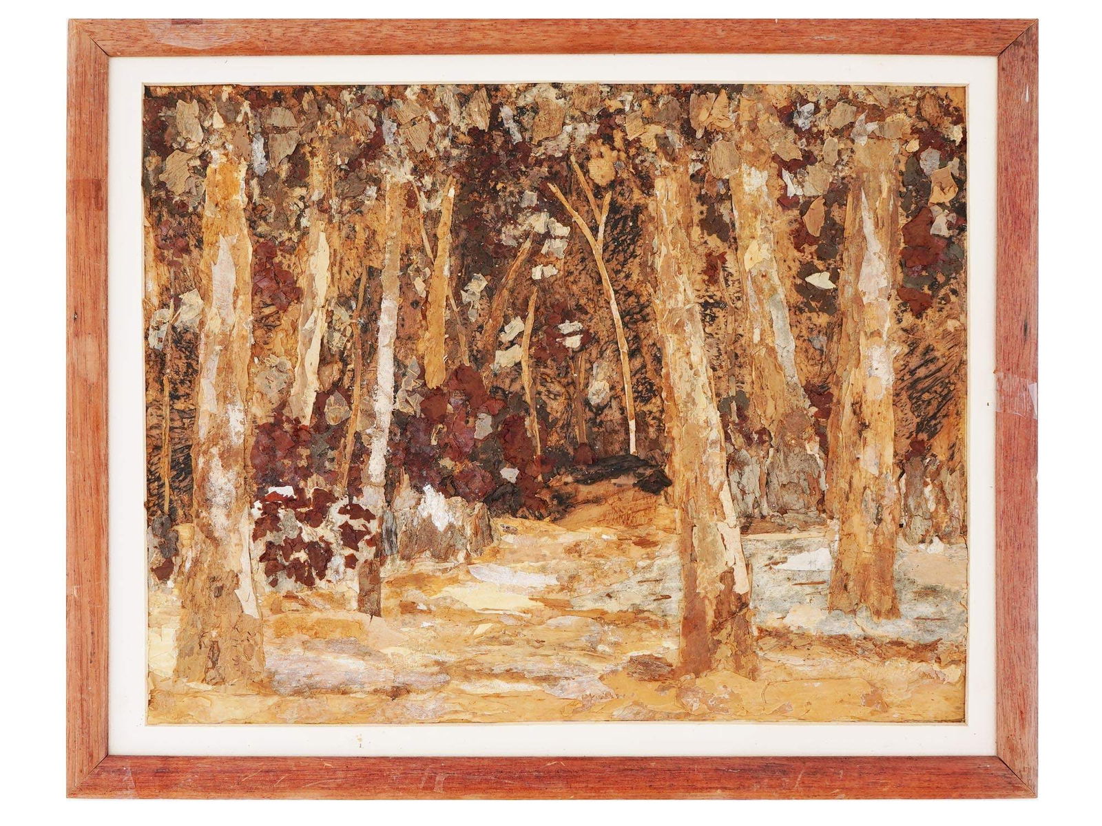 AUSTRALIAN FOREST LANDSCAPE BARK PAINTING SIGNED (1 of 3)