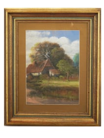 VINTAGE EUROPEAN SCHOOL PASTEL LANDSCAPE PAINTING