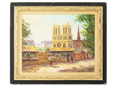 MID CENT FRENCH CITYSCAPE OIL PAINTING SIGNED