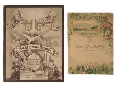 ANTIQUE AMERICAN MARRIAGE AND DEATH CERTIFICATES