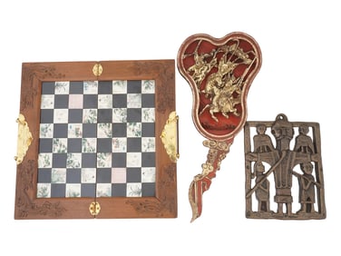 LOT OF THREE ASIAN PIECES AND IRISH RELIGIOUS DECOR