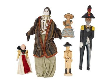 LOT OF VINTAGE WOODEN AND WEAVED STRAW DOLLS