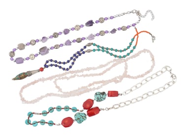 VINTAGE COSTUME JEWELRY NECKLACES W SILVER FITTINGS