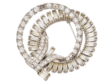 LEDO MANNER ROUND BAGUETTE CUT RHINESTONES BROOCH
