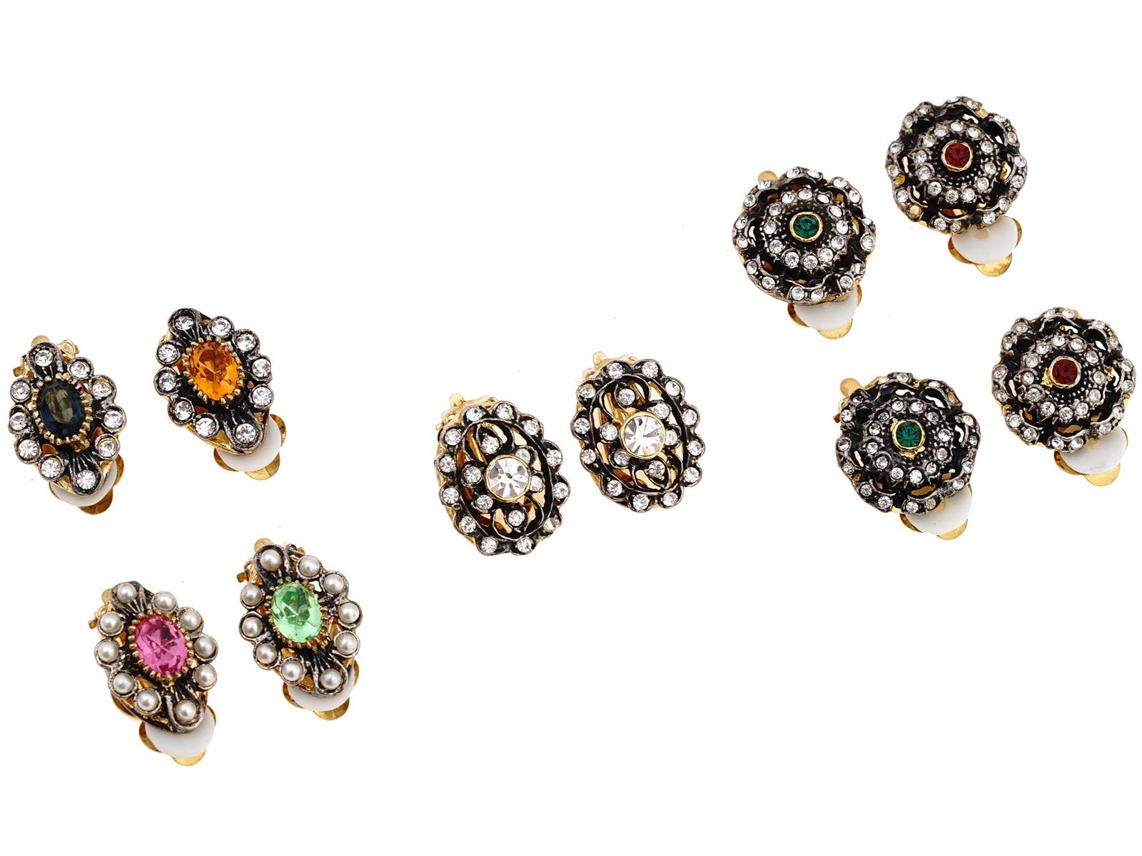 ITALIAN GOLD WASHED SILVER GEMSTONE CLIP EARRINGS (1 of 6)