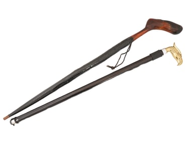 VINTAGE SOLID WOOD AND METAL WALKING CANES