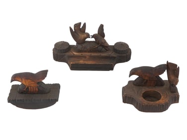 ANTIQUE FOLK ART HAND CARVED WOOD WRITING ACCESSORIES