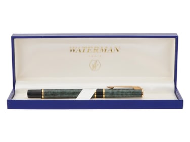 FRENCH LAUREAT GREEN MARBLE ROLLERBALL PEN BY WATERMAN