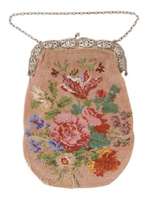 ANTIQUE ART NOUVEAU GERMAN HAND BAG W SILVER FRAME