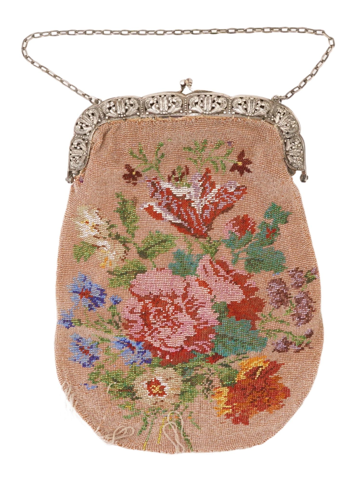 ANTIQUE ART NOUVEAU GERMAN HAND BAG W SILVER FRAME (1 of 9)