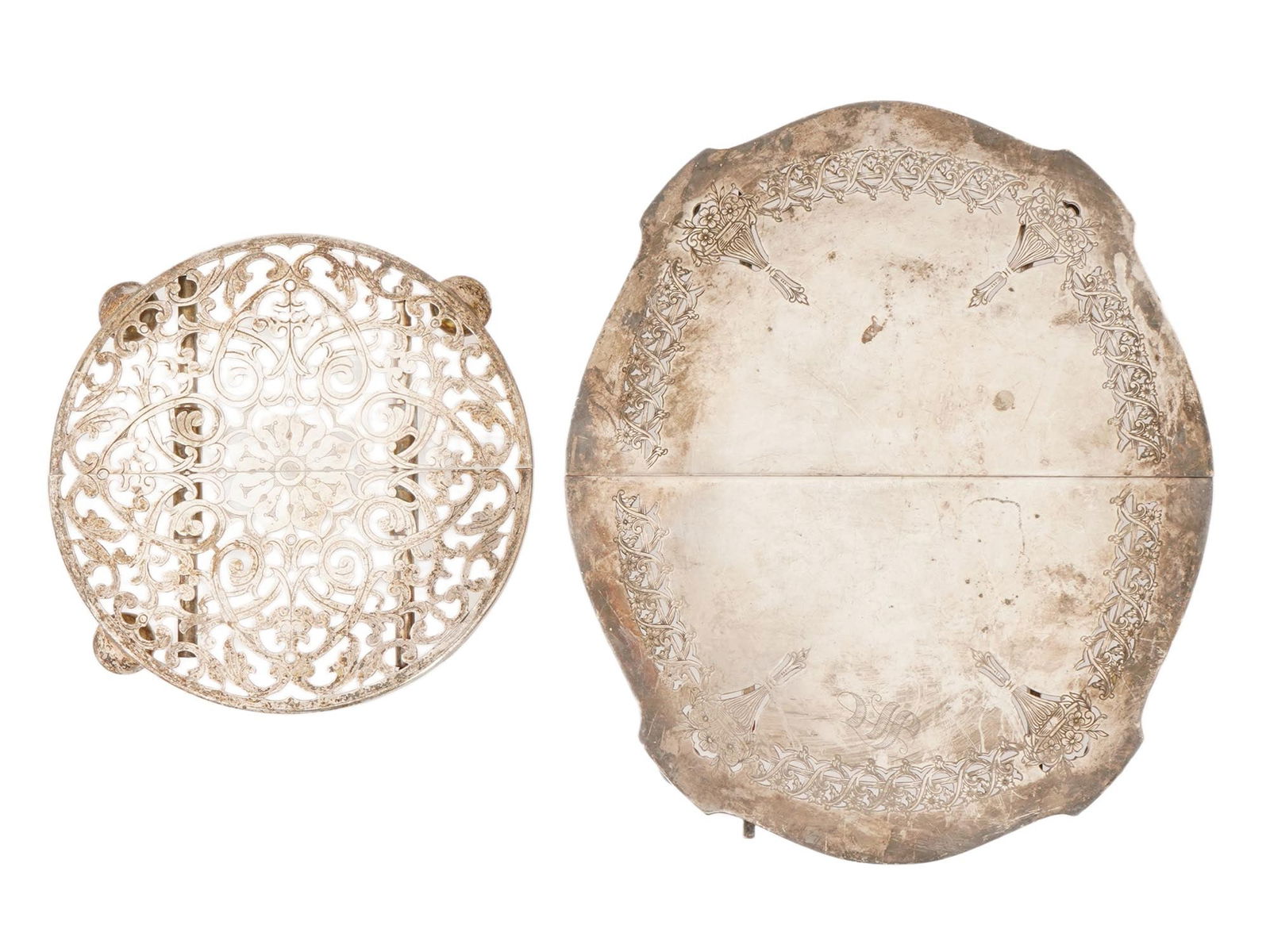 ANTIQUE SILVER PLATED EXPANDABLE TRIVET AND POT HOLDER (1 of 9)