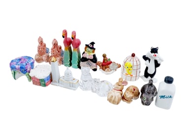 VTG CERAMIC AND LEAD CRYSTAL SALT AND PEPPER SHAKERS