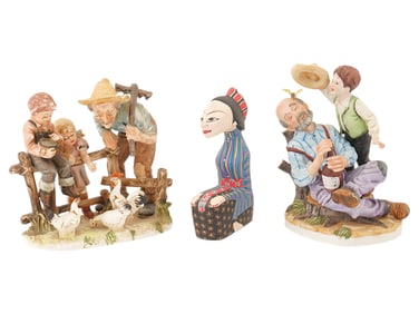 COLLECTION OF VINTAGE PORCELAIN AND WOODEN FIGURINES