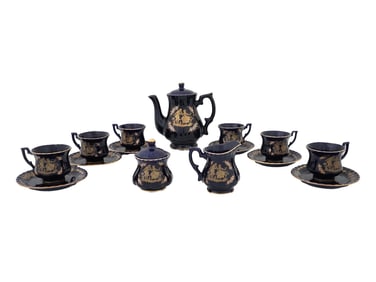 VINTAGE COBALT BLUE AND GILT PORCELAIN TEA SERVICE