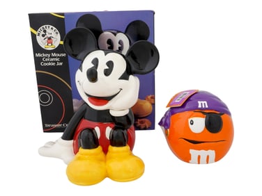 MICKEY MOUSE AND M AND MS CERAMIC COOKIE JARS