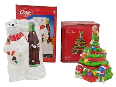 TWO FIGURAL PAINTED CERAMIC COOKIE AND CANDY JARS