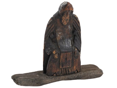 ANTIQUE 18TH C RUSSIAN HAND CARVED WOOD ICON FIGURINE