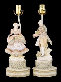VINTAGE CAPODIMONTE STYLE PORCELAIN FIGURINE LAMPS
