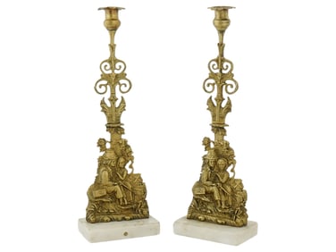 PAIR OF ANTIQUE FRENCH GILT BRONZE CANDLESTICKS