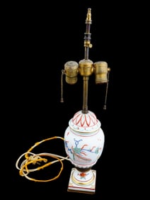 ANTIQUE GERMAN PORCELAIN HAND PAINTED TABLE LAMP BASE