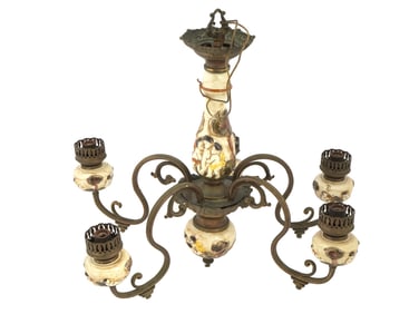 VINTAGE CAPODIMONTE BRONZE AND CERAMIC CHANDELIER