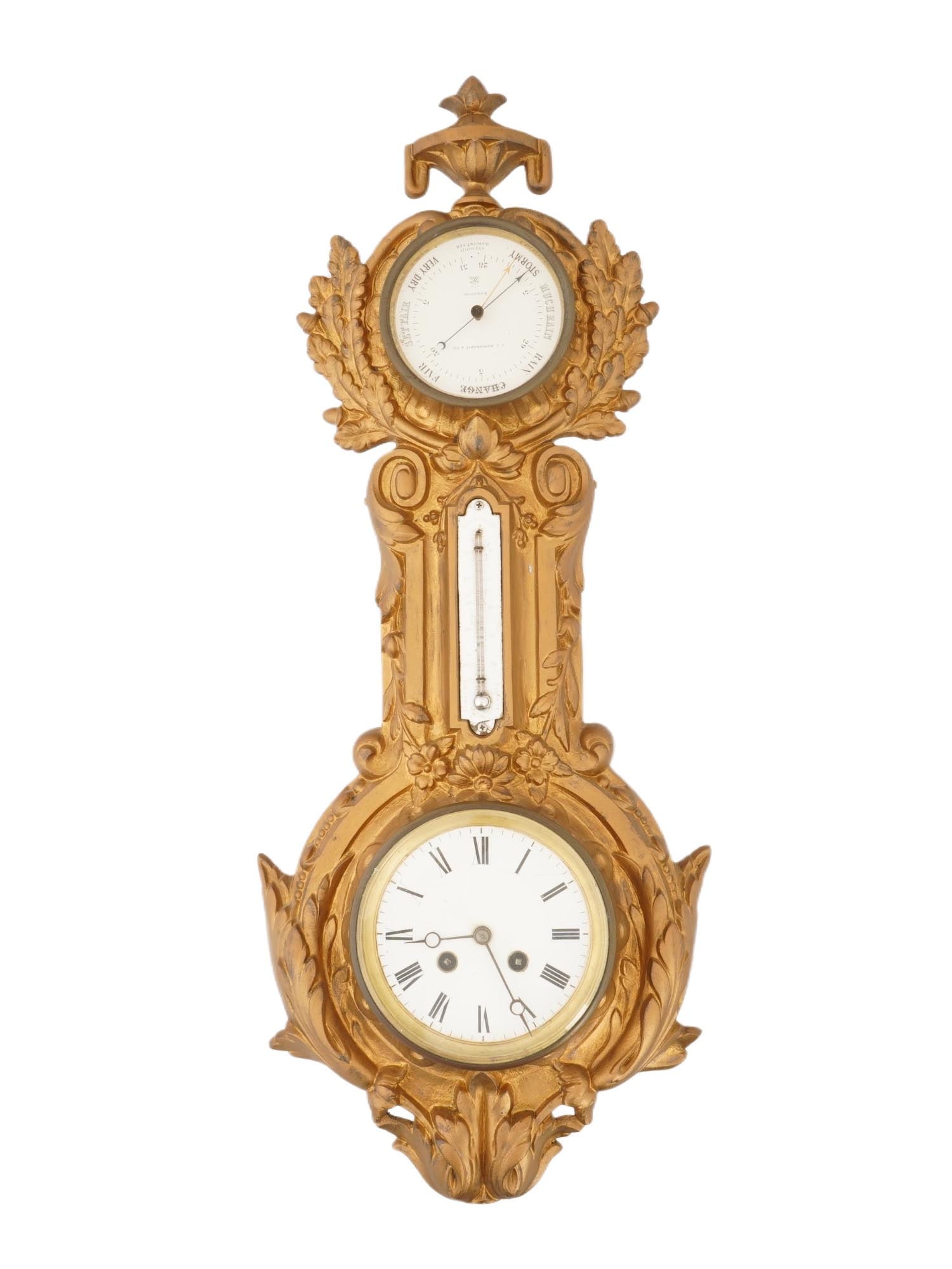 ANTIQUE ENGLISH WALL CLOCK BAROMETER BY J J WAINWRIGHT (1 of 12)