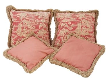 GROUP OF FOUR SCALAMANDRE PETIT FRINGED SILK PILLOWS