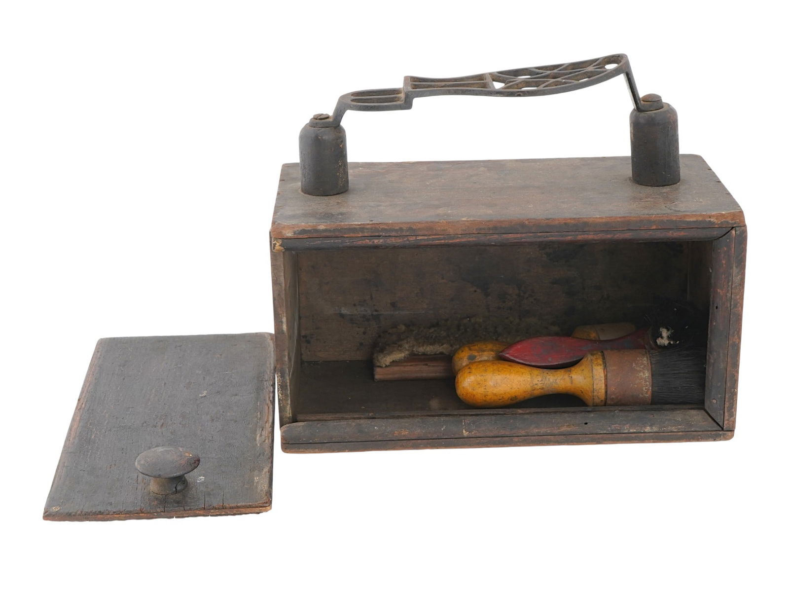 VINTAGE WOODEN SHOE SHINE ACCESSORIES BOX W FOOTREST (1 of 10)