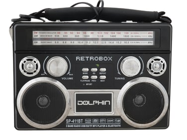 DOLPHIN RETROBOX PORTABLE BLUETOOTH RADIO IN BLACK
