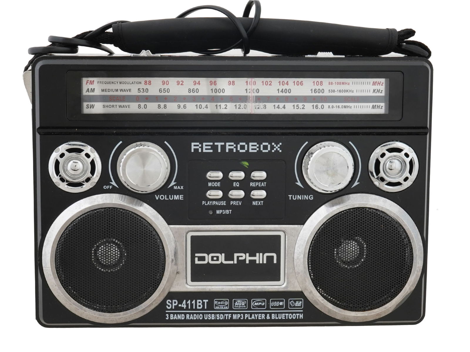 DOLPHIN RETROBOX PORTABLE BLUETOOTH RADIO IN BLACK (1 of 9)