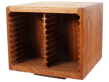 VINTAGE CUSTOM OAK WOOD MUSIC CD ROTATABLE STAND