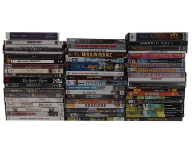 COLLECTION OF 57 DVD MOVIES MUSIC AND VIDEO GAMES