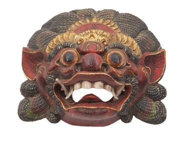 SOUTH ASIAN HAND CARVED AND PAINTED WOOD FACE MASK
