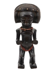 AFRICAN CONGO LELE WOODEN FEMALE FIGURINE