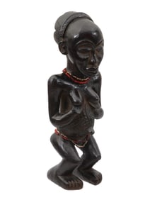AFRICAN LUBA PEOPLE HAND CARVED WOODEN FEMALE FIGURINE