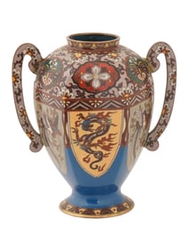 JAPANESE POLYCHROME CLOISONNE ENAMEL VASE W HANDLES