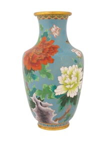 CHINESE FLORAL POLYCHROME CLOISONNE ENAMEL VASE