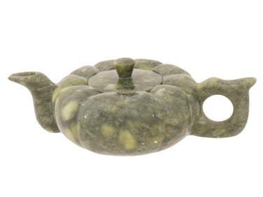 VINTAGE CHINESE SPINACH JADE GOURD SHAPED TEAPOT