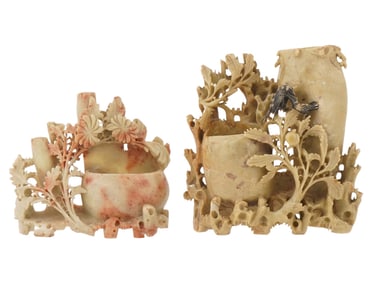 MINIATURE VINTAGE CHINESE CARVED SOAPSTONE VASES