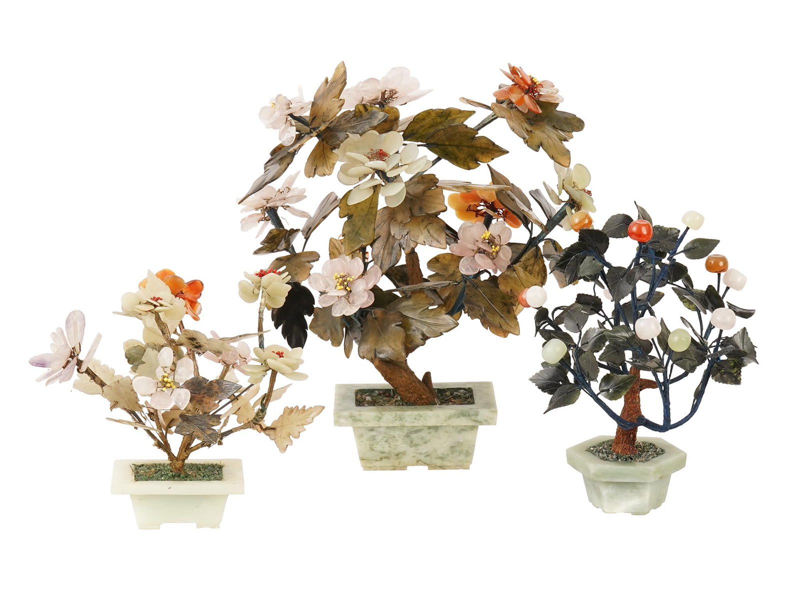THREE CHINESE DECORATIVE GEMSTONE BONSAI TREES (1 of 9)